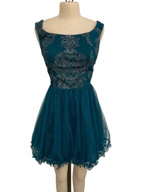 Speechless Teal Sleeveless Dress With Glitter Embroidery Size 7
